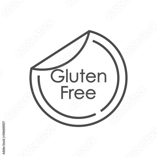Logotipo lineal con texto Gluten Free en pegatina circular doblada en color gris
