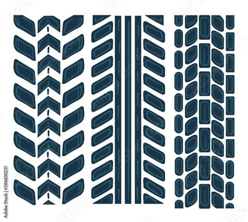 Different tire traces on white, automobile print