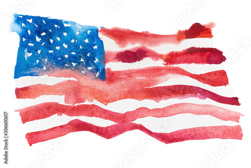 USA, american flag. United States of America. Hand drawn watercolor illustration.