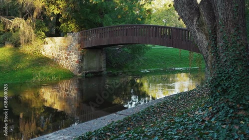 Bridge in Zelazowa Wola Park, Poland, Europe, September 2020, natural park in zelazowa wola. The birthplace of Frederic Chopin composer. photo