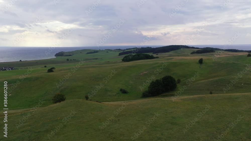 Drone flight over area Moenchgut on Ruegen, Germany Drone flight over area Moenchgut on Ruegen, Germany