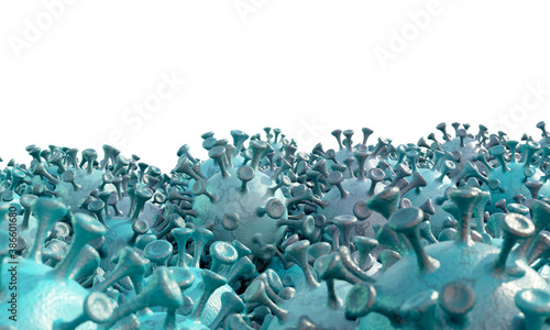 Photos 3d render illustration of a large coronavirus pile