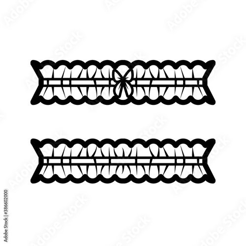 Leg Garter with Bow lingerie technical fashion illustration with Gathered elastic. Flat template front, back white color style. Women men unisex Bridal Accessories underwear CAD mockup