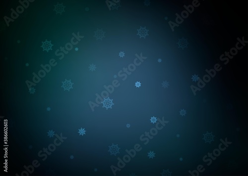 Dark BLUE vector texture with colored snowflakes. © Dmitry