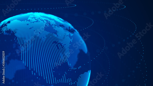 Planet Earth. World wide web. Global network connection. World map. 3D rendering.