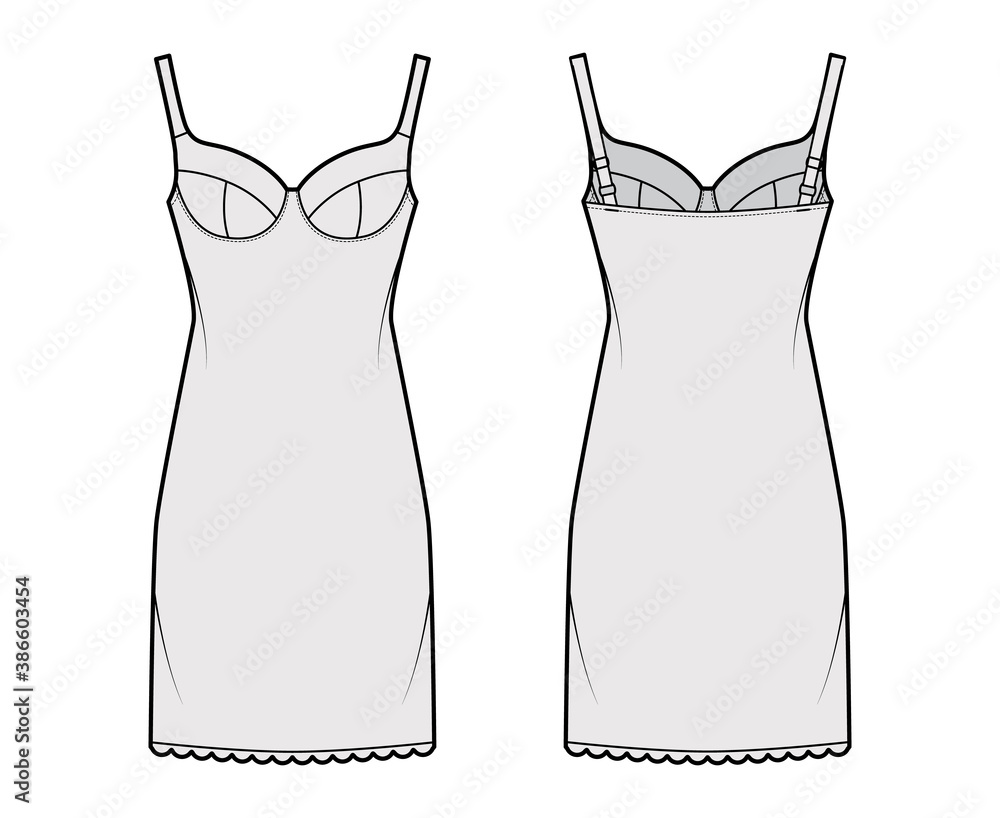 Bra slip lingerie dress technical fashion illustration with molded cup ...