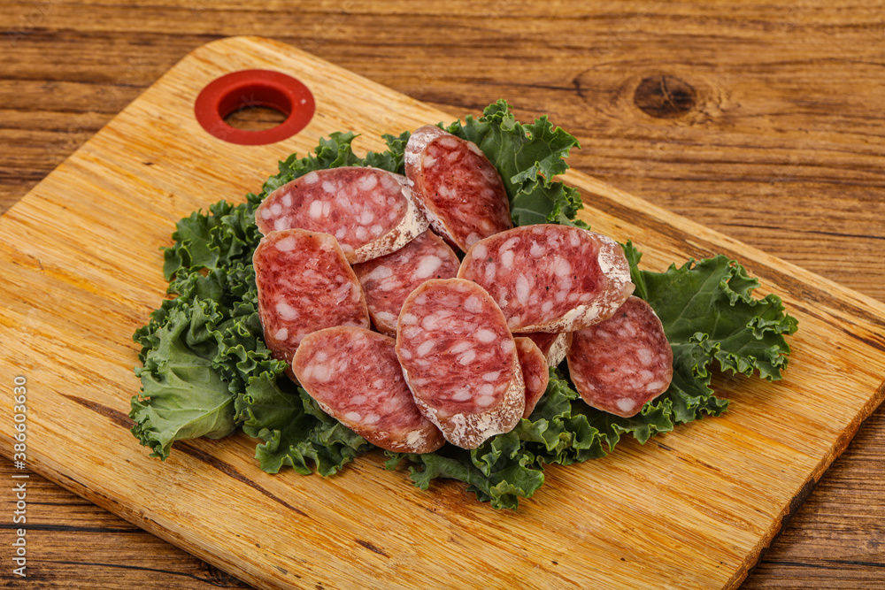 Iberian pork Fuet sausage slices Iberian pork Fuet sausage slices