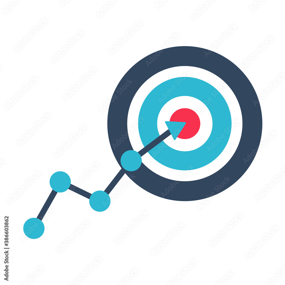 Target icon An arrow that is placed in the middle of the target. Business goal concept.