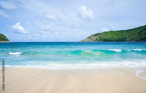 Turquoise blue sea and blue sky at Yanui beach in phuket. Thailand