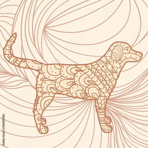Square pattern. Hand drawn patterned dog. Design for spiritual relaxation for adults. Print for design