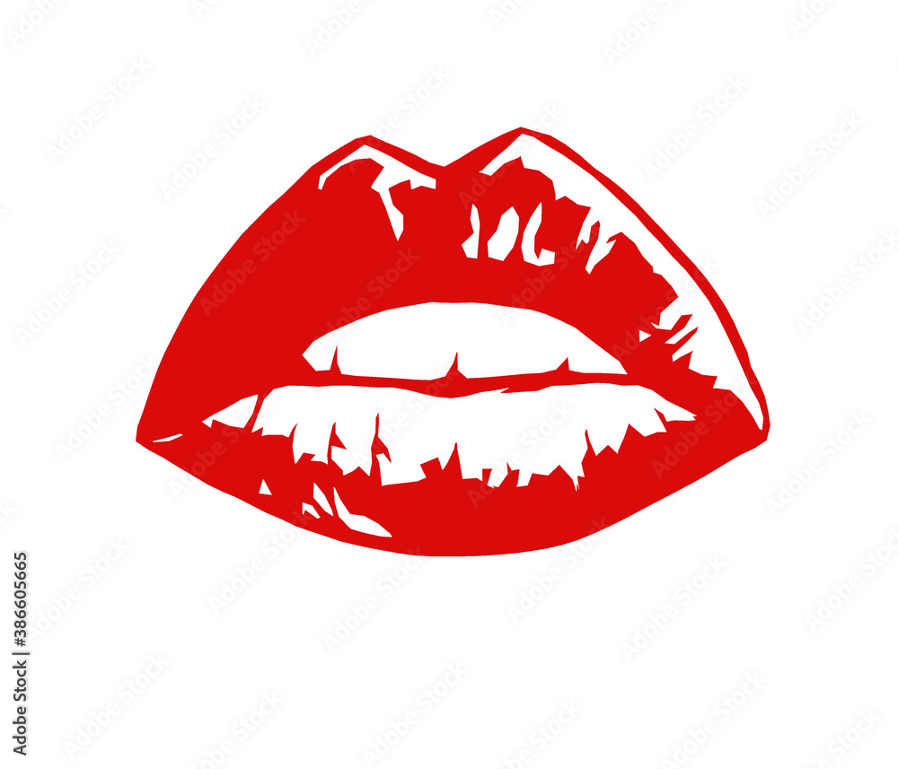 Red female lips on a white background
