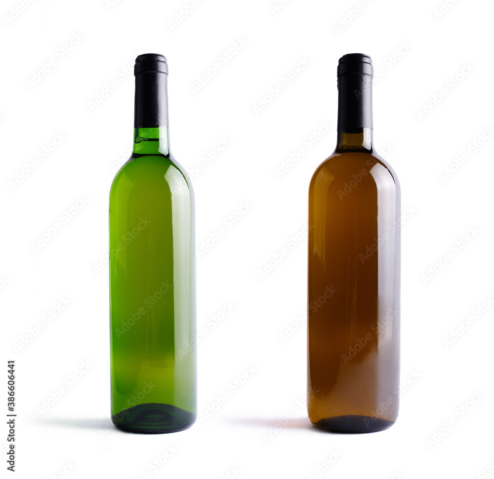 Bottles of wine isolated on a white background.