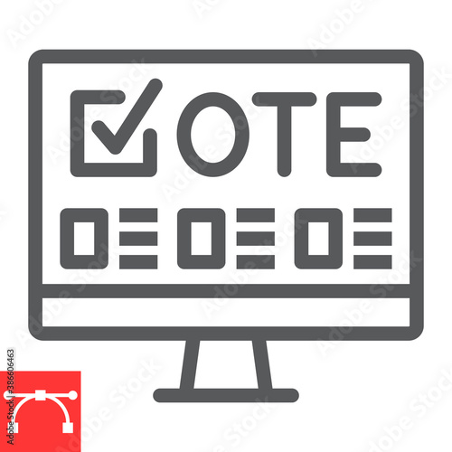 Online voting line icon, election and online vote, monitor sign vector graphics, editable stroke linear icon, eps 10.
