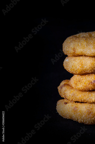 Close up on a stack of onion rings
