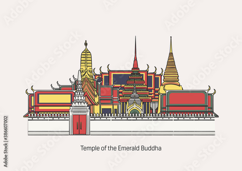 Temple of the Emerald Buddha on white background.