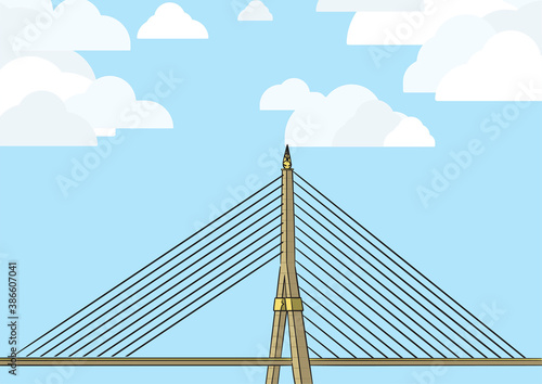 Rama VIII Bridge with blue sky.