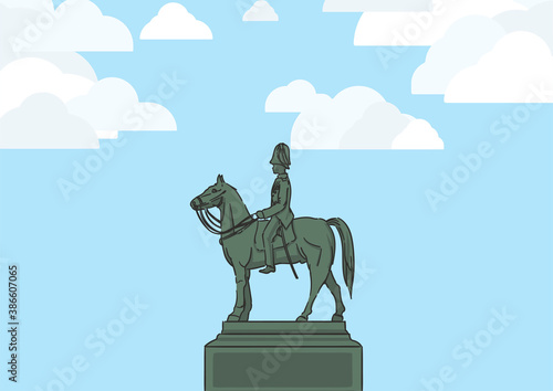 The Equestrian Statue of King Chulalongkorn with blue sky.