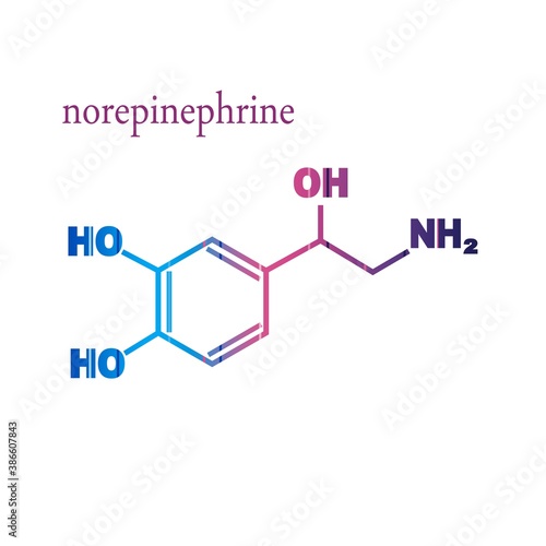 Chemical molecular formula hormone norepinephrine. Infographics illustration.