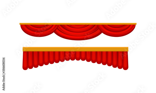 Red Silk Curtains as Movable Screen or Drape in Theater Vector Set