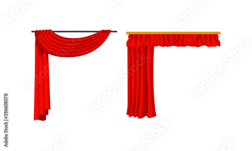 Red Silk Curtains as Movable Screen or Drape in Theater Vector Set