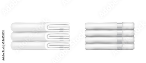 White terry towels folded white and clean realistic isolated on white background