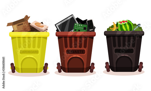 Trash Bins Full of Sorted Garbage Vector Set