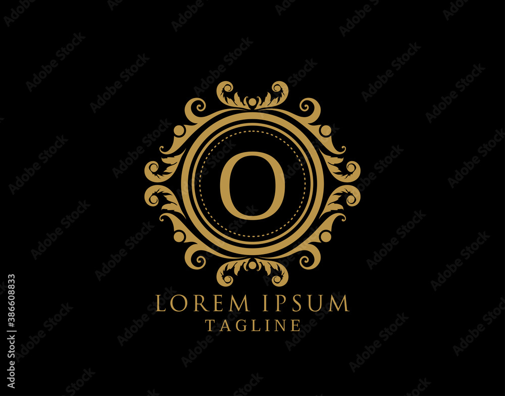 Fototapeta premium Royal Circle O Letter Logo. Luxury Circle Badge design for Boutique, Royalty, Letter Stamp, Hotel, Heraldic, Jewelry, Restaurant, Wedding.
