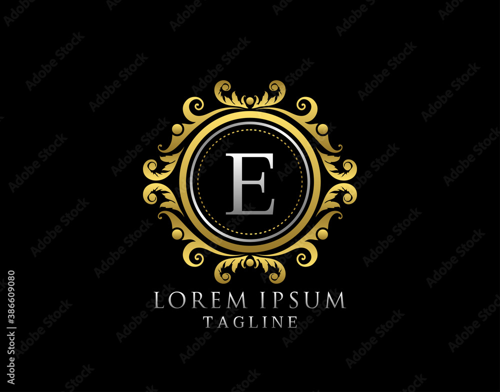 Royal Circle E Letter Logo. Luxury Circle Badge Gold design for Boutique, Royalty, Letter Stamp,  Hotel, Heraldic, Jewelry, Restaurant, Wedding.