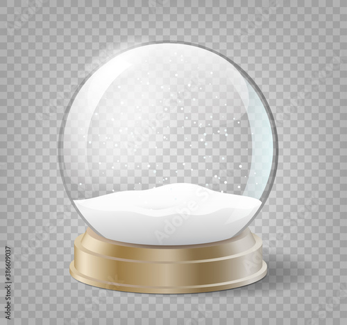 Christmas snow globe on transparent background. Glass sphere with snow for winter holiday events