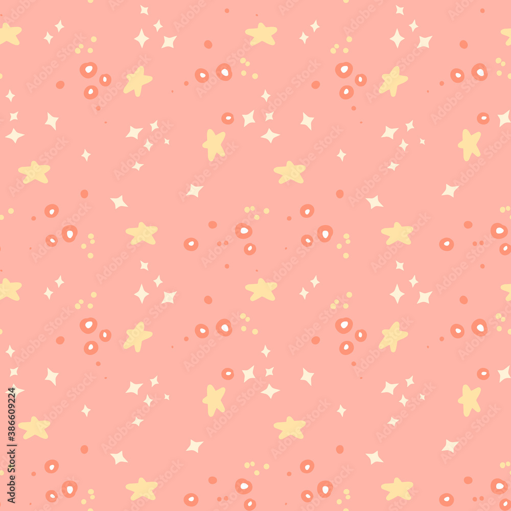 Stars and circles vector seamless pattern.