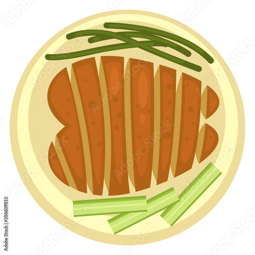 Grilled meat steak served with celery veggie stick