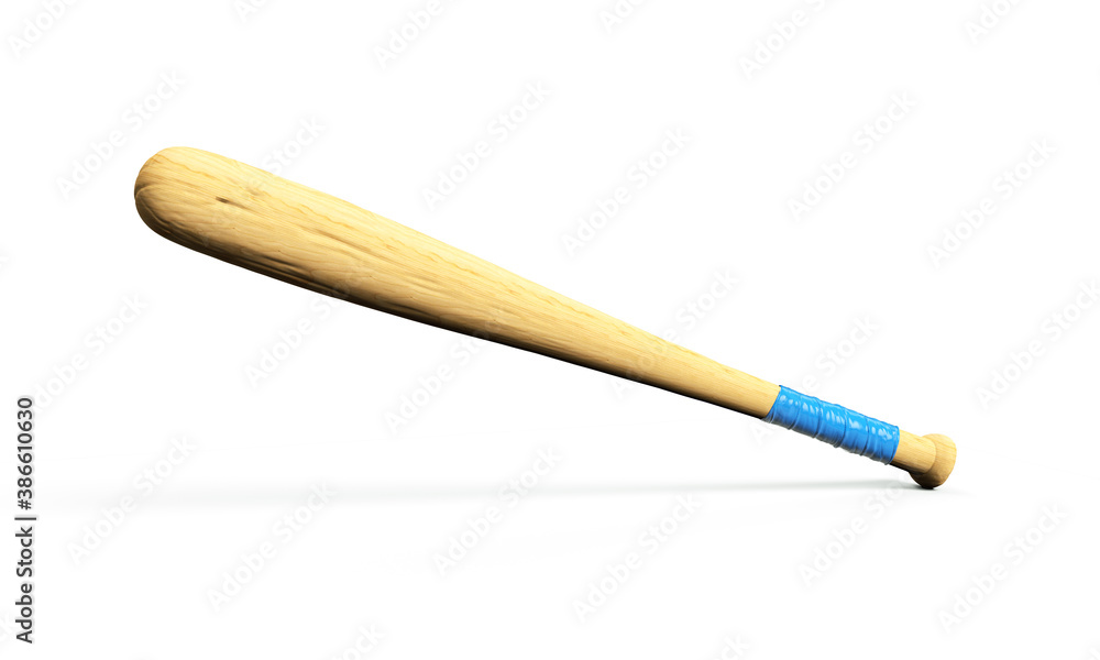 3d rendering of a single wooden baseball bat with polish finishing isolated on a white background. Wooden sports equipment. Baseball bat. New pitcher equipment. 3d rendering of a single wooden baseball bat with polish finishing isolated on a white background. Wooden sports equipment. Baseball bat. New pitcher equipment.