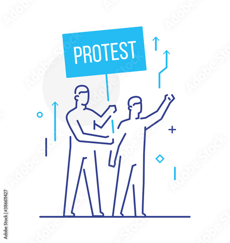 trade union, worker protests. Activist, policy, volunteer, protest. Flat illustration Icons infographics. Landing page site print poster. Eps vector.