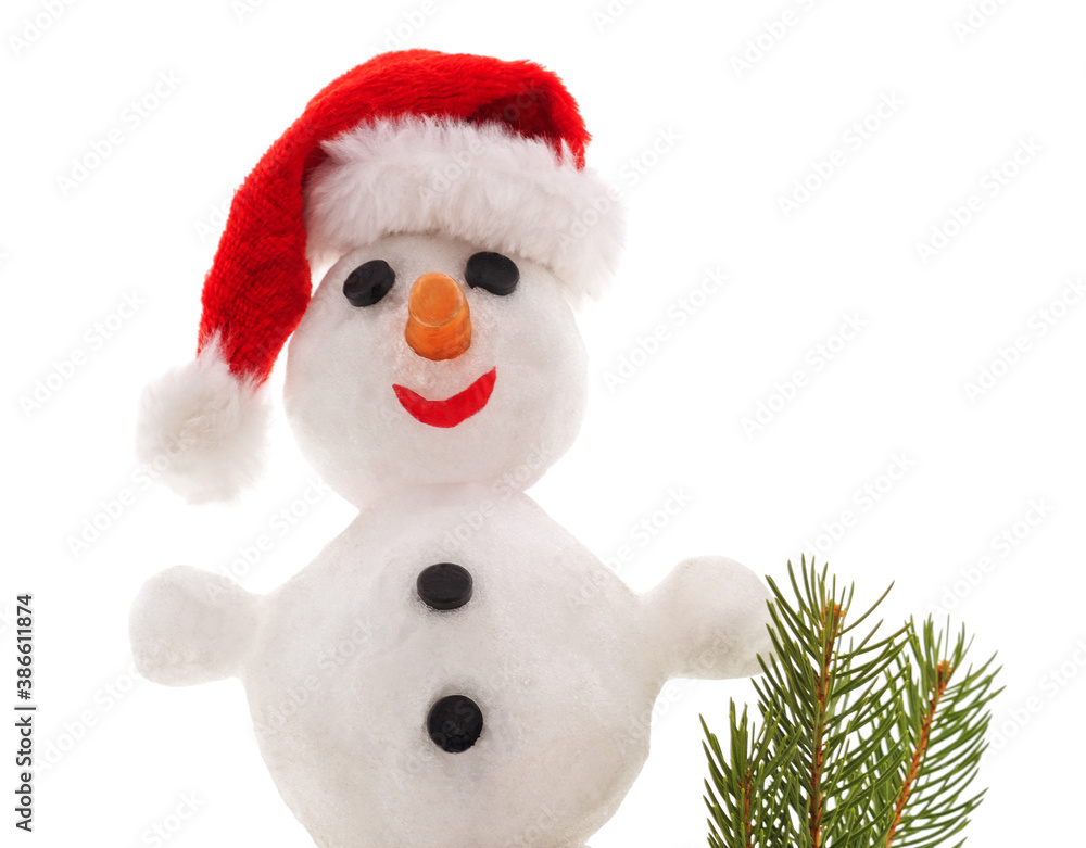 Snowman in a Christmas hat. Snowman in a Christmas hat.