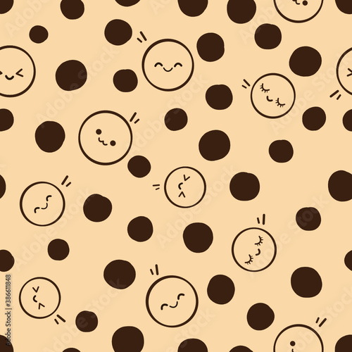 Seamless pattern of bubble milk green tea with bubble cartoon on green tea milk texture vector illustration.