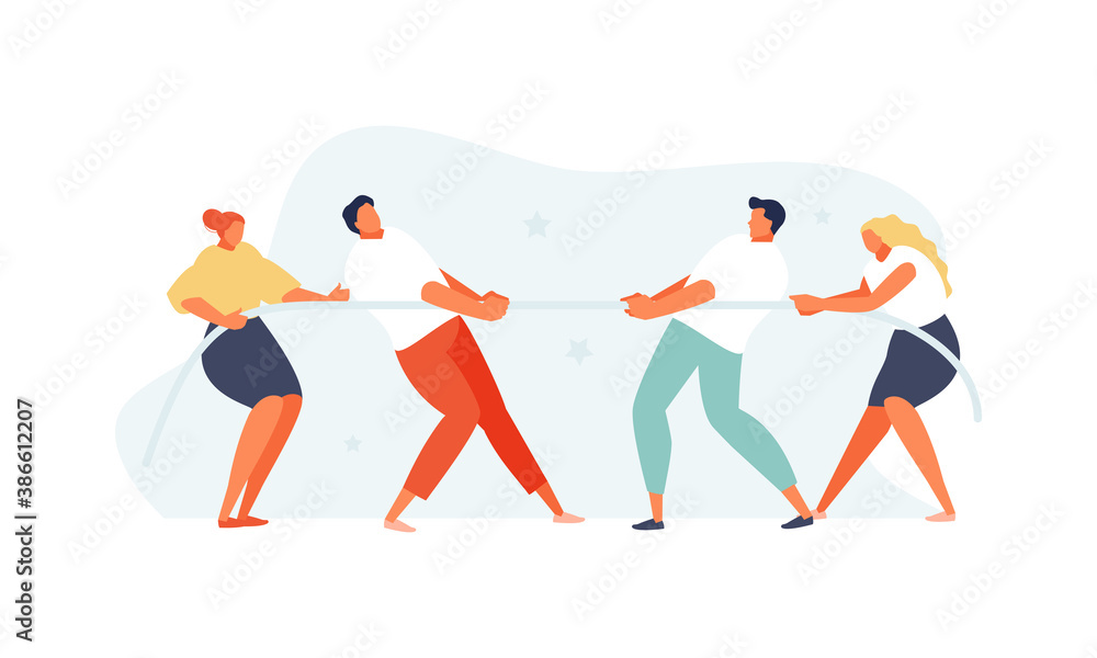 Group of business people tug of war. Competition and business struggle vector concept Group of business people tug of war. Competition and business struggle vector concept