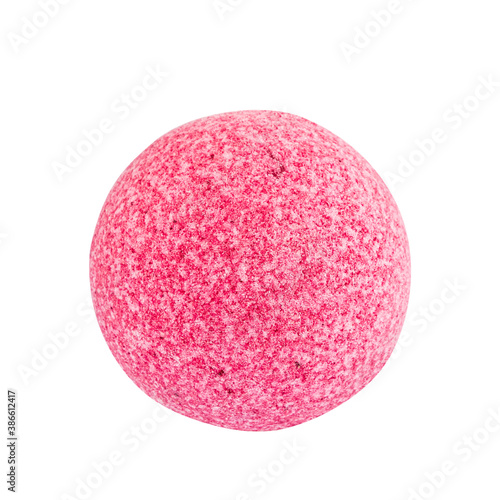 Single pink bath bomb, isolated on the white backround