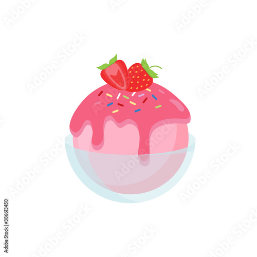 Ice cream cone waffle cartoon including various flavored ice cream and chocolate ice cream strawberry vanilla topper sundae strawberry chocolate sauce caramel sauce vector illustration