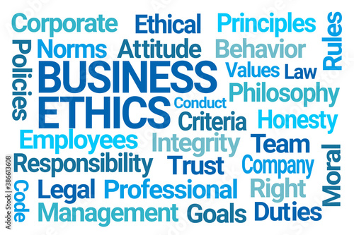 Business Ethics Blue Word Cloud on White Background