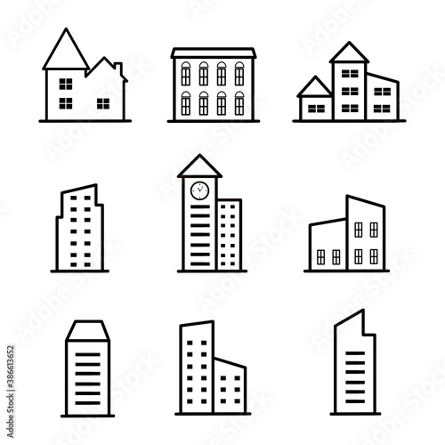 Buildings icon set on white background. © Chanakarn
