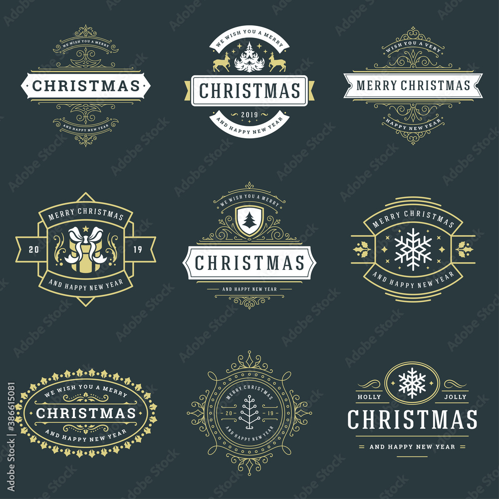 Christmas labels and badges vector design elements set. Christmas labels and badges vector design elements set.