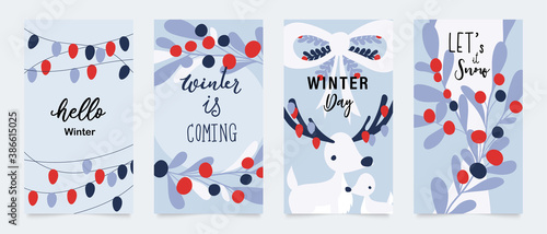 Winter background vector. New year and Christmas vector illustrations design for social media post and stories, Cover, wallpaper, wall arts, Winter design for advertising and banners...