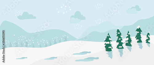 Landscape Winter background vector.  New year and Christmas vector illustrations design for wallpaper, wall arts, Cover,Winter design for advertising and banners.