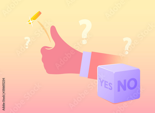 Human Hand Flipping Coin for Random Selection or Making Hard Decision. Dice with Yes or No Sides. Destiny, Chance