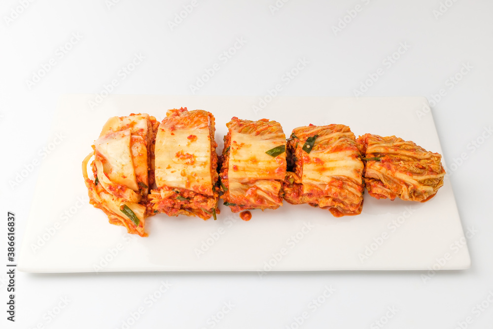 Chinese cabbage kimchi on a white background Chinese cabbage kimchi on a white background