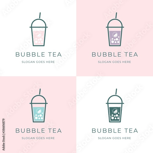set bubble logo design with line style. bubble tea or milk tea