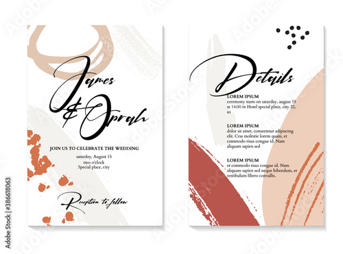 Abstract watercolor brush strokes print, contemporary bckground. Minimalist painting neutral earth tone scandinavian wedding invitation, beauty template, spa design. Nordic party poster print