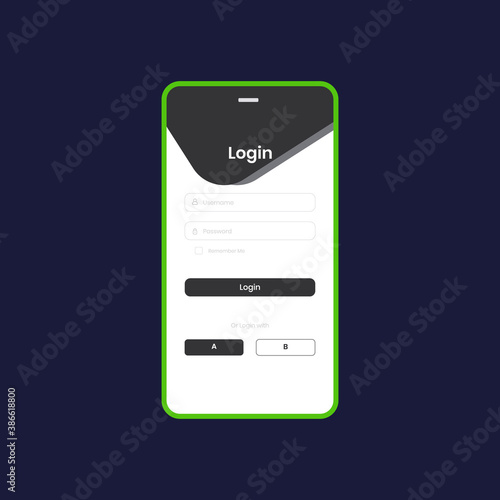 MockUp Screen With Login Form. Welcome Page For Your Mobile App. Interface Design Login Page