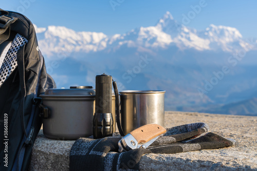 Trecking or hiking equipment set, stock photo photo