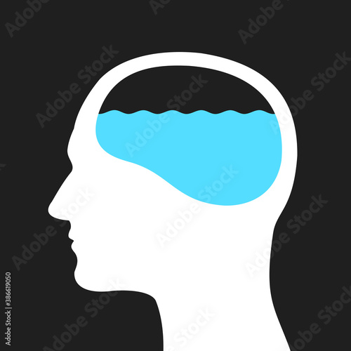 Hydrocephalus - water and fluid liquid in the silhouette of head. Brain as dissolved and melt substance. Vector illustration.